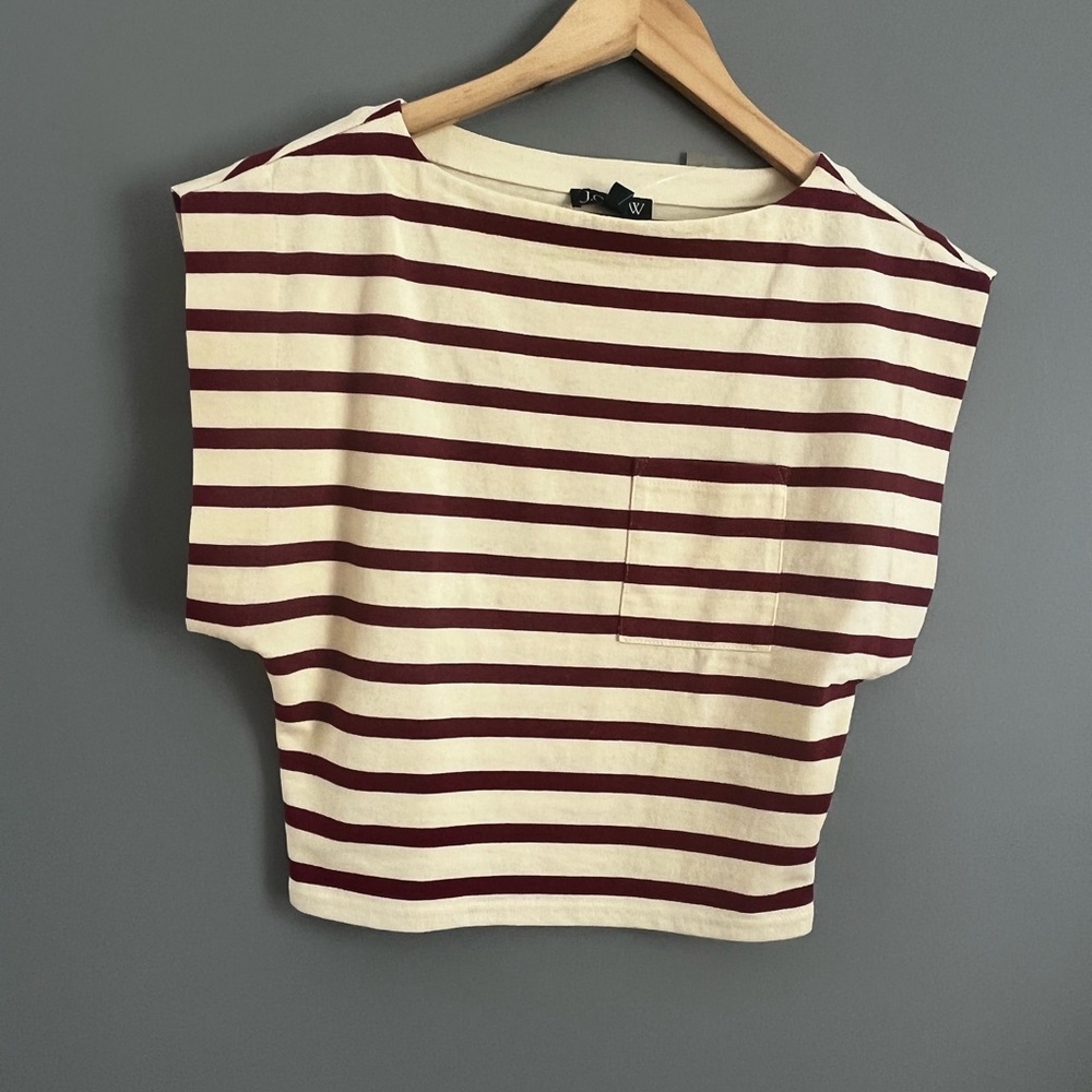 J. Crew Women's boatneck mariner Tee - Cream and red Stripes